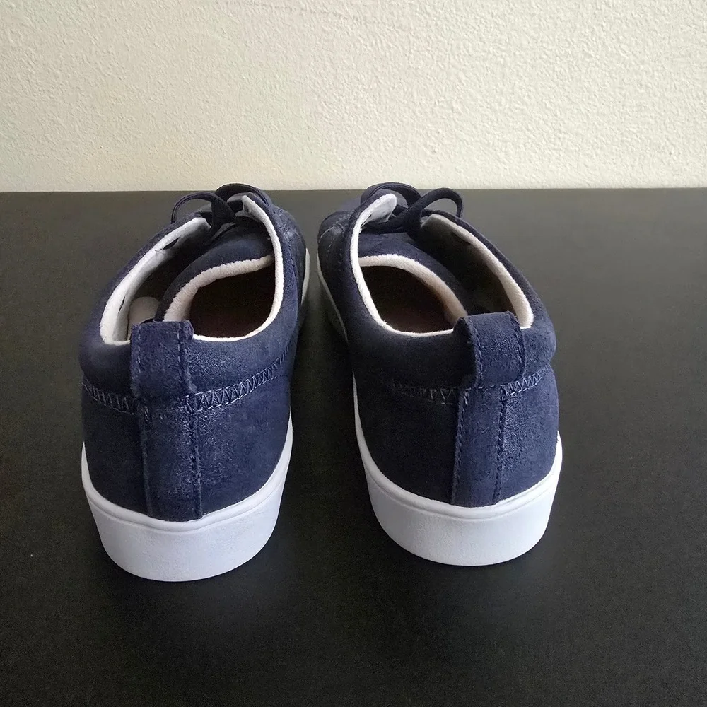 Revitalign Womens Navy Blue Suede Shimmer Orthotic Lace Up Sneakers Low Top 10D